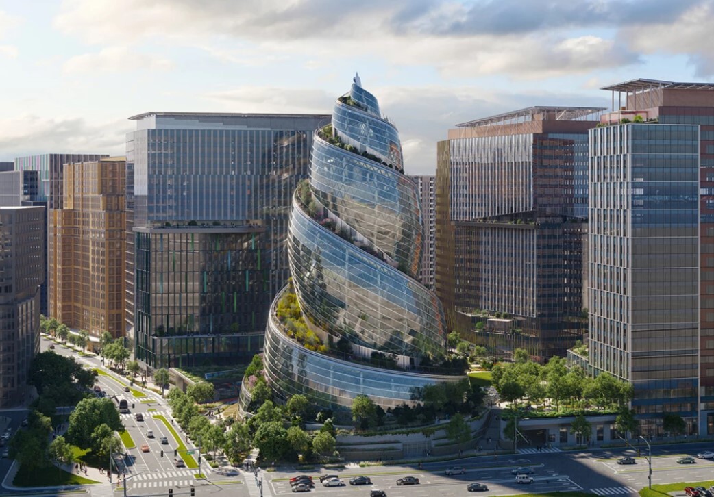 The planned Helix, depicted here in a rendering, is part of the second phase of Amazon’s HQ2 project and is intended to be an office, an icon and a destination all in one. (Amazon)