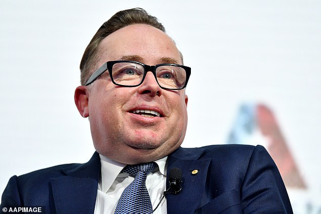 Qantas is on a recruitment drive trying to get back 1,500 cabin crew who either resigned or were let go during the Covid pandemic (pictured, Qantas CEO, Alan Joyce)