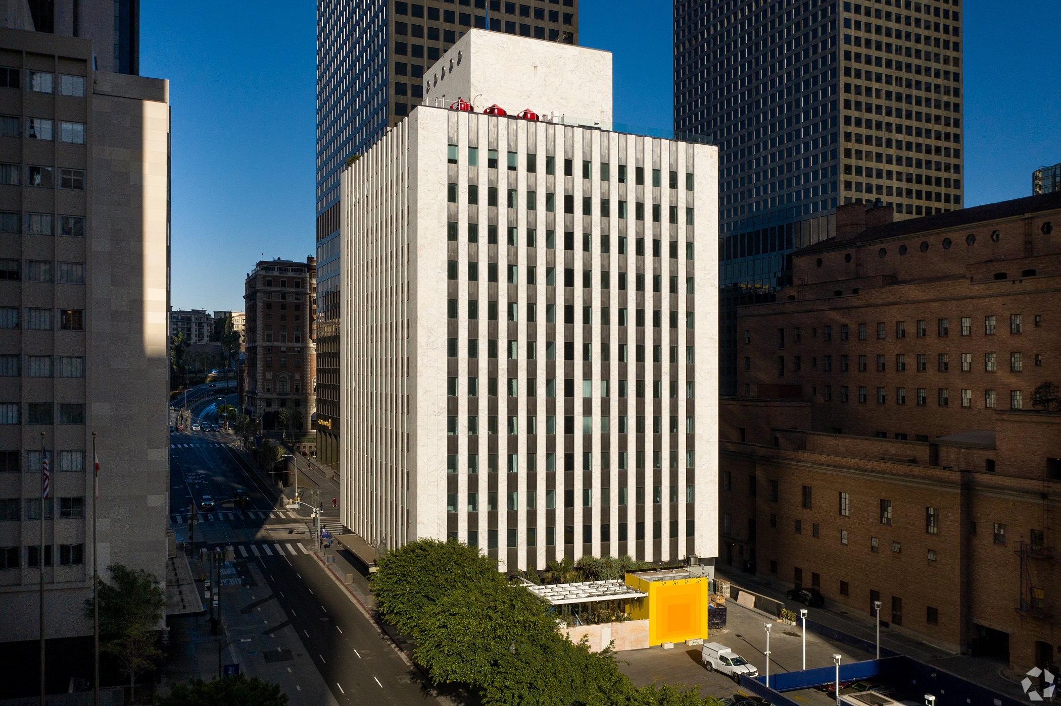 A hotel is expected to reopen in 550 S. Flower St. in downtown Los Angeles. The converted office building once housed The Standard hotel before it closed during the pandemic. (CoStar)