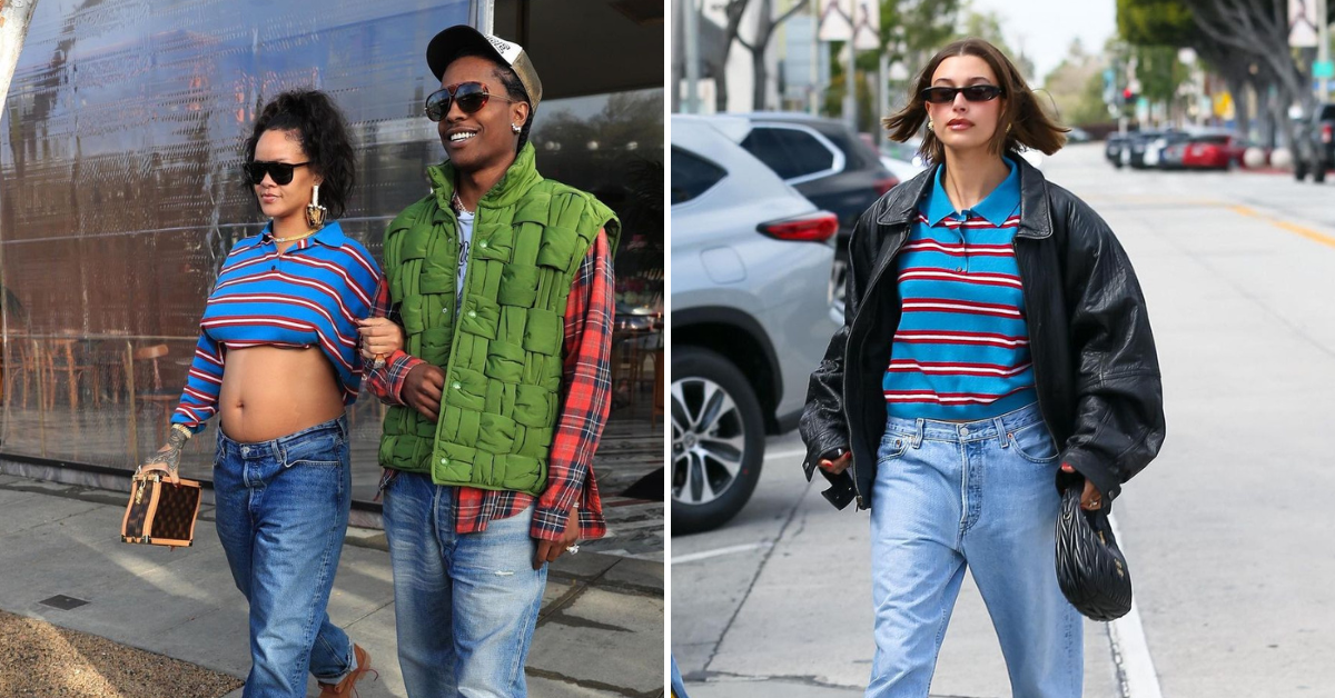 Rihanna and Hailey Bieber Spotted in the Same Striped Loewe Polo