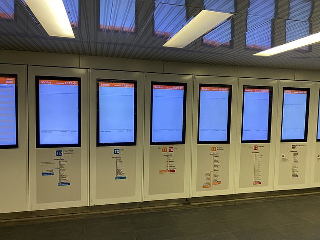 The screens at Central Station were completely blank on Wednesday afternoon
