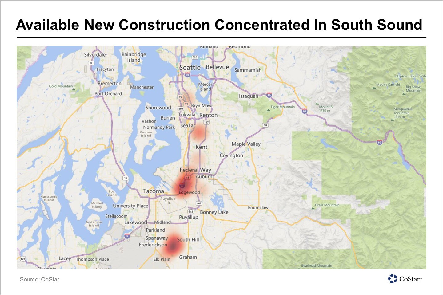 Heatmap showing the concentration of under-construction industrial space listed available for lease as of March 2023.
