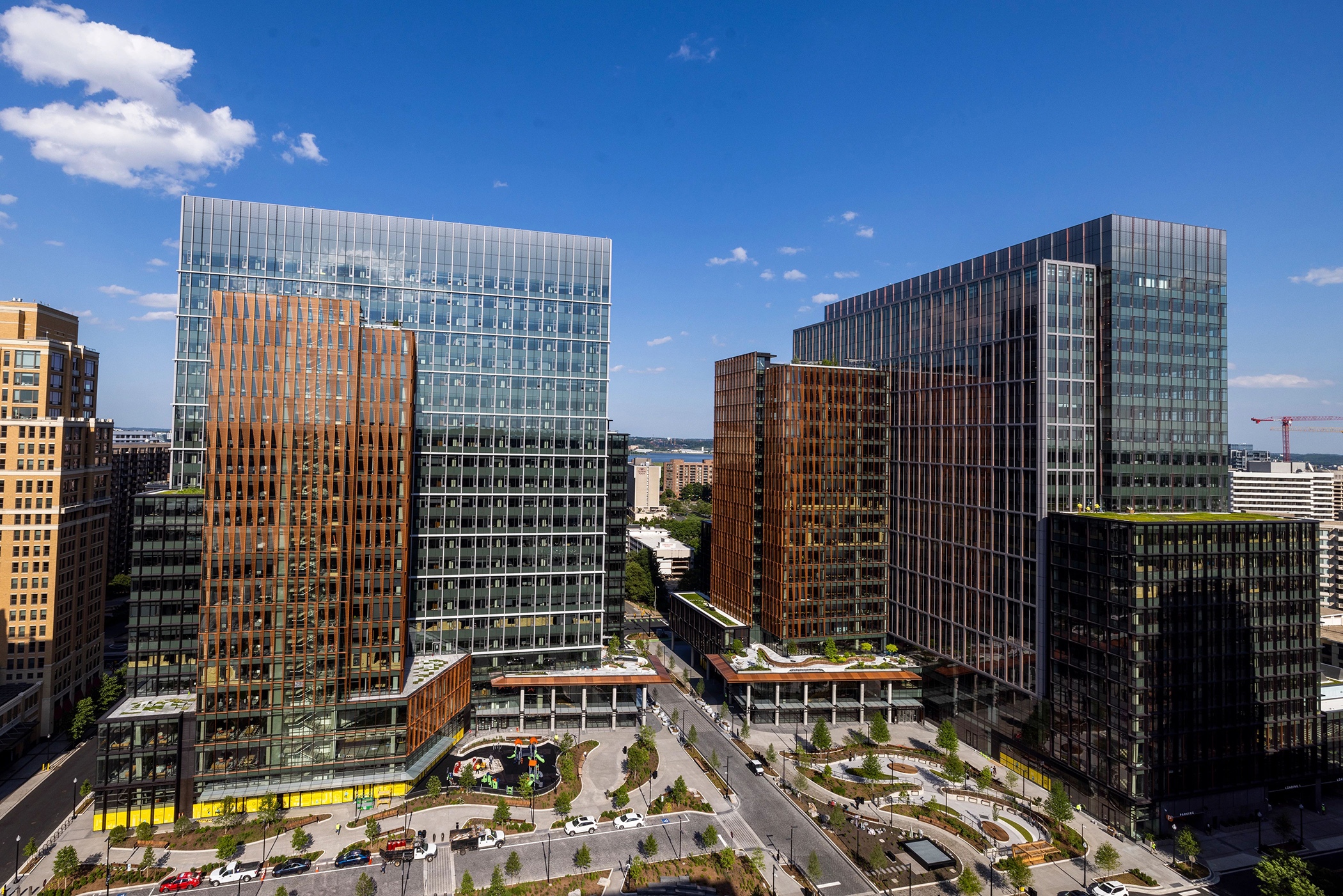 Amazon this week started moving employees into two new towers at its East Coast headquarters in Arlington, Virginia. (Lucas Jackson/Amazon)