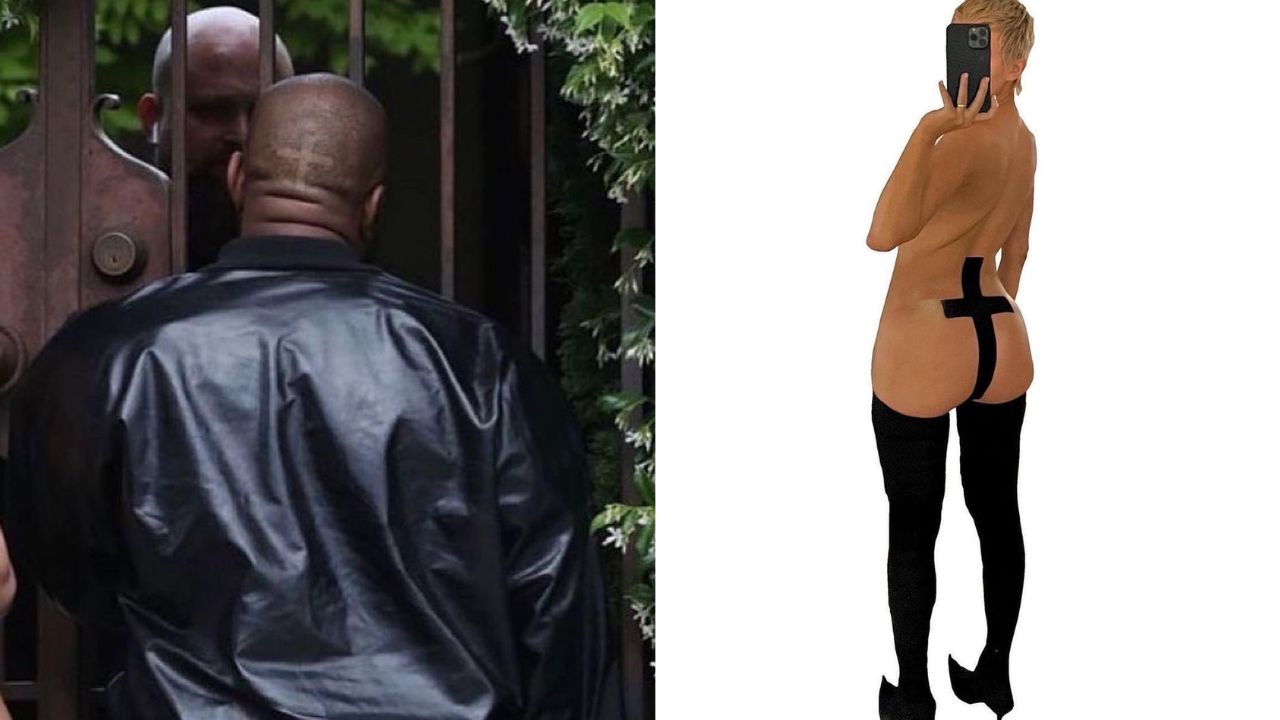 Kanye West and Wife Bianca Censori Both Spotted Rocking Cross Symbols in honor of their Collaboration with Mowalola