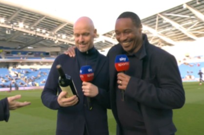 Manchester United boss Erik ten Hag gives Paul Ince a bottle of wine after 'lack of respect' comments