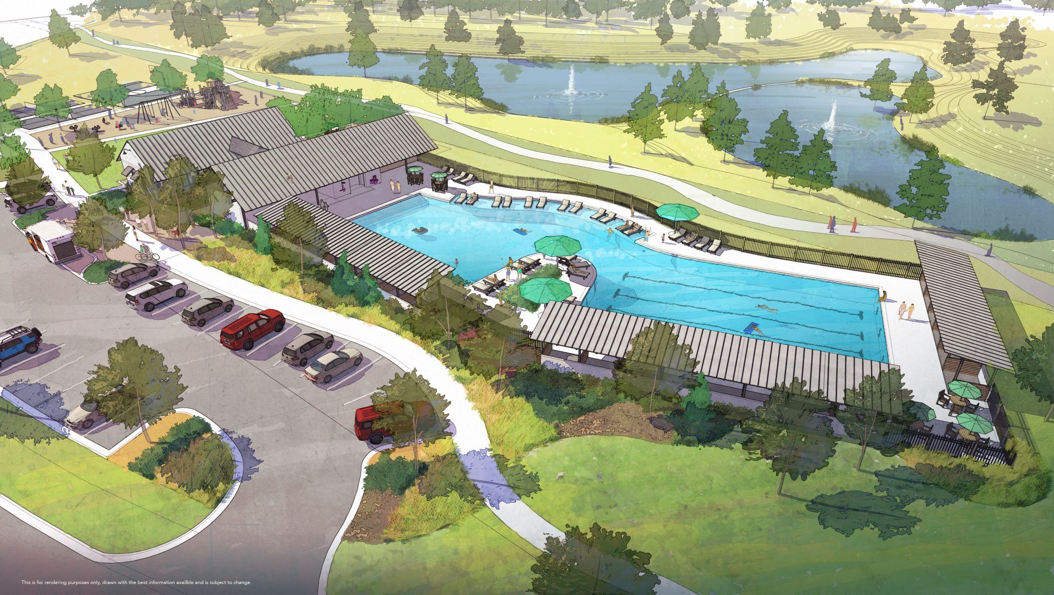 Adelton, a 348-acre mixed-use development planned for Bastrop, Texas, is expected to include 1,200 houses, 125,000 square feet of commercial use and several amenities, such as a large community pool area. (West Bastrop Village)