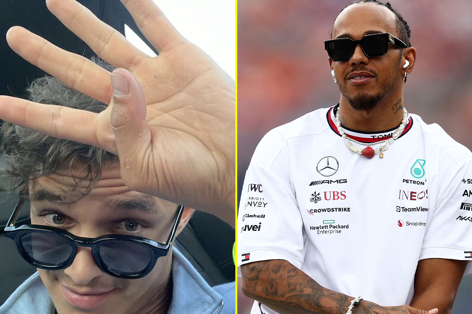Lando Norris celebrates moving up place with four-fingered gesture as Lewis Hamilton is demoted at Austrian Grand Prix