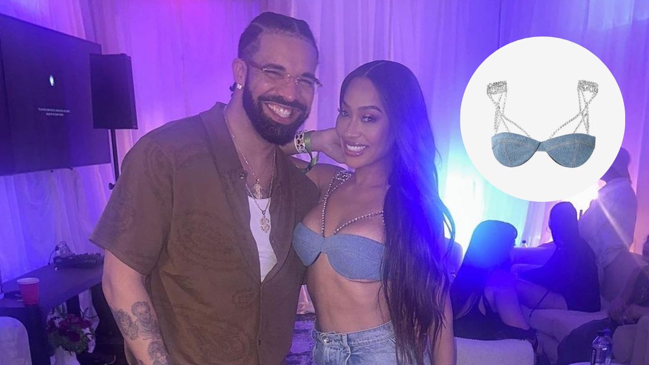 Lala Anthony Posed with Rapper Drake in a $357 Denim Chain ‘GCDS’ Bralette at his Madison Square Garden Concert in New York
