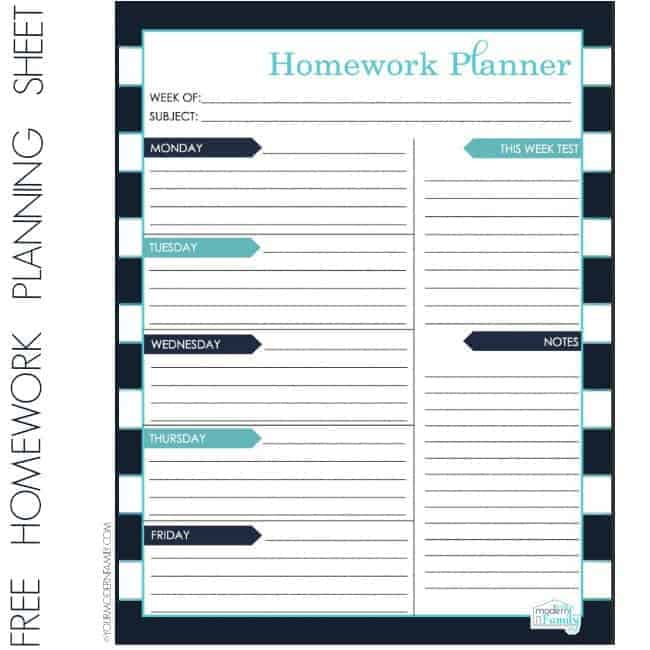 Homework and Organization sheet