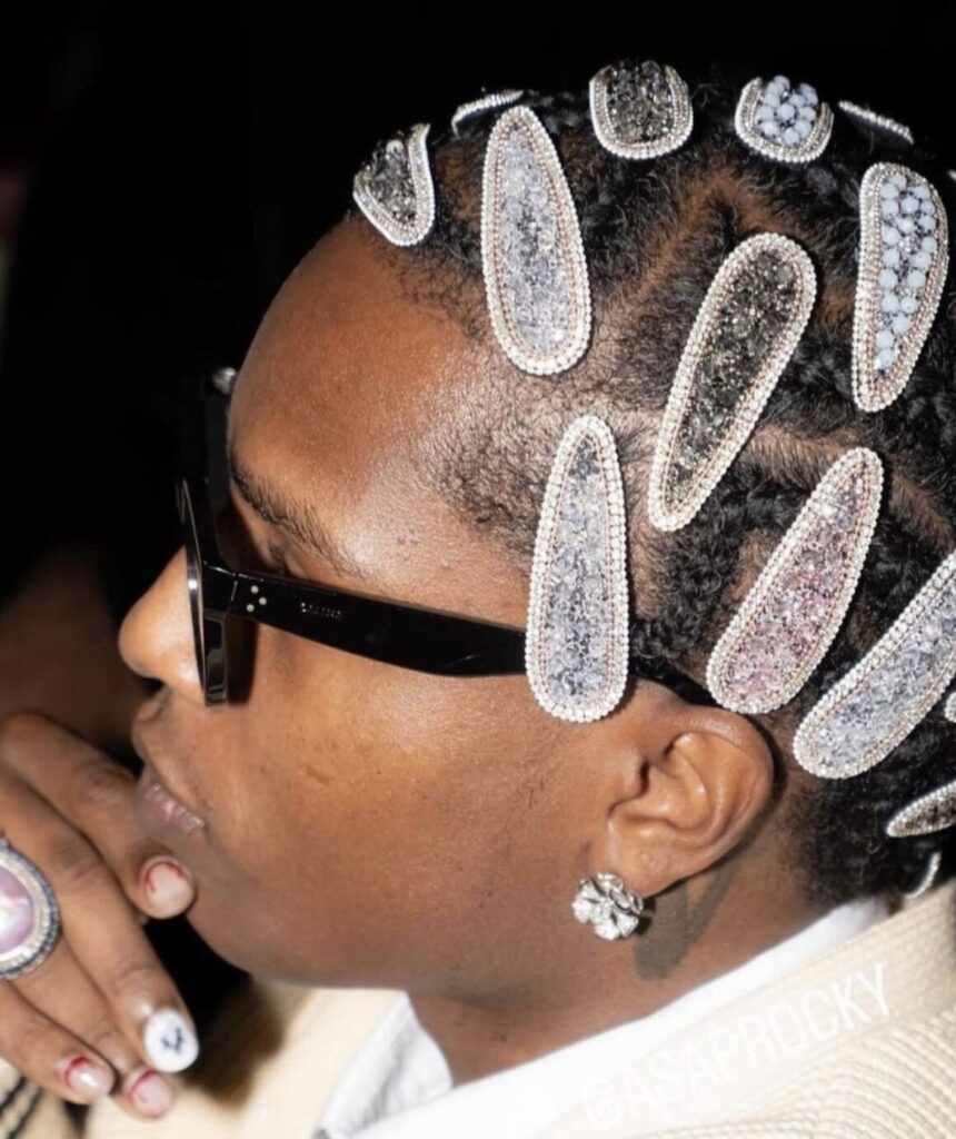 Fashion Bomb Hair: Asap Rocky’s Oversized Rhinestone Hair Pins Have Captured Attention at NYFW