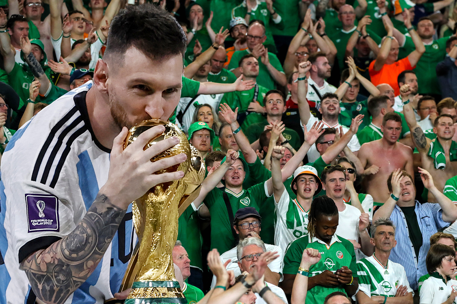 Republic of Ireland fans chant Lionel Messi's name during defeat to France while one supporter parades shirt