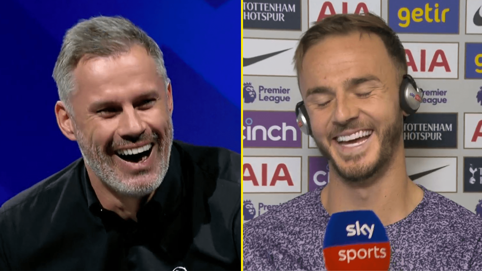James Maddison can't help but laugh at cheeky question from Jamie Carragher about Liverpool