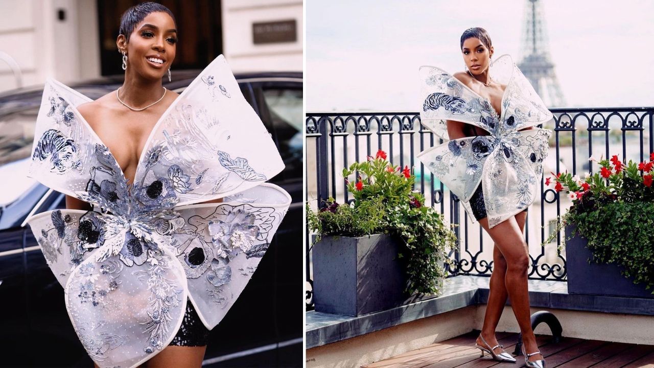 Kelly Rowland Was a Knockout in a White and Silver Embroidered Rahul Mishra Ensemble During Paris Fashion Week – Fashion Bomb Daily