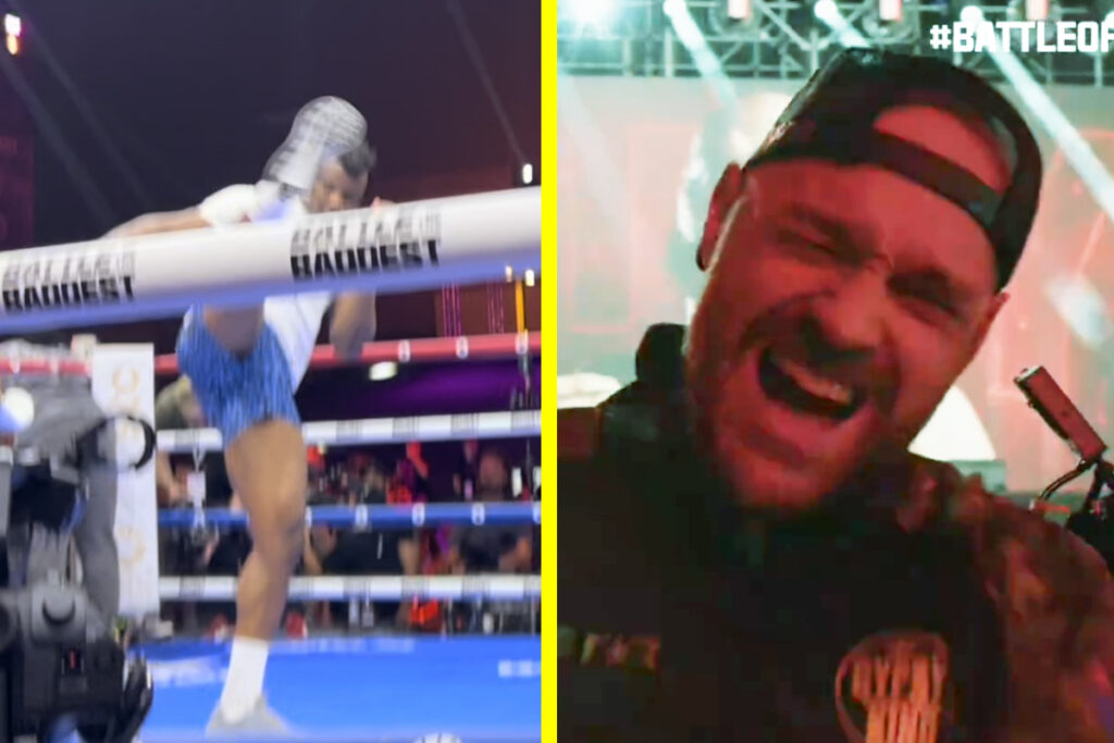 Tyson Fury and Francis Ngannou both bring out MMA moves at public workout
