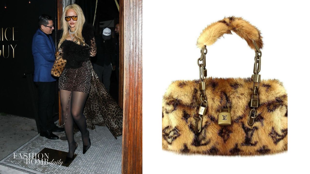 Rihanna Steps Out up in a Leopard Dolce & Gabbana Look wit a Louis Vuitton Fur Monogram Bag, n' Tomothy Ford Shades 